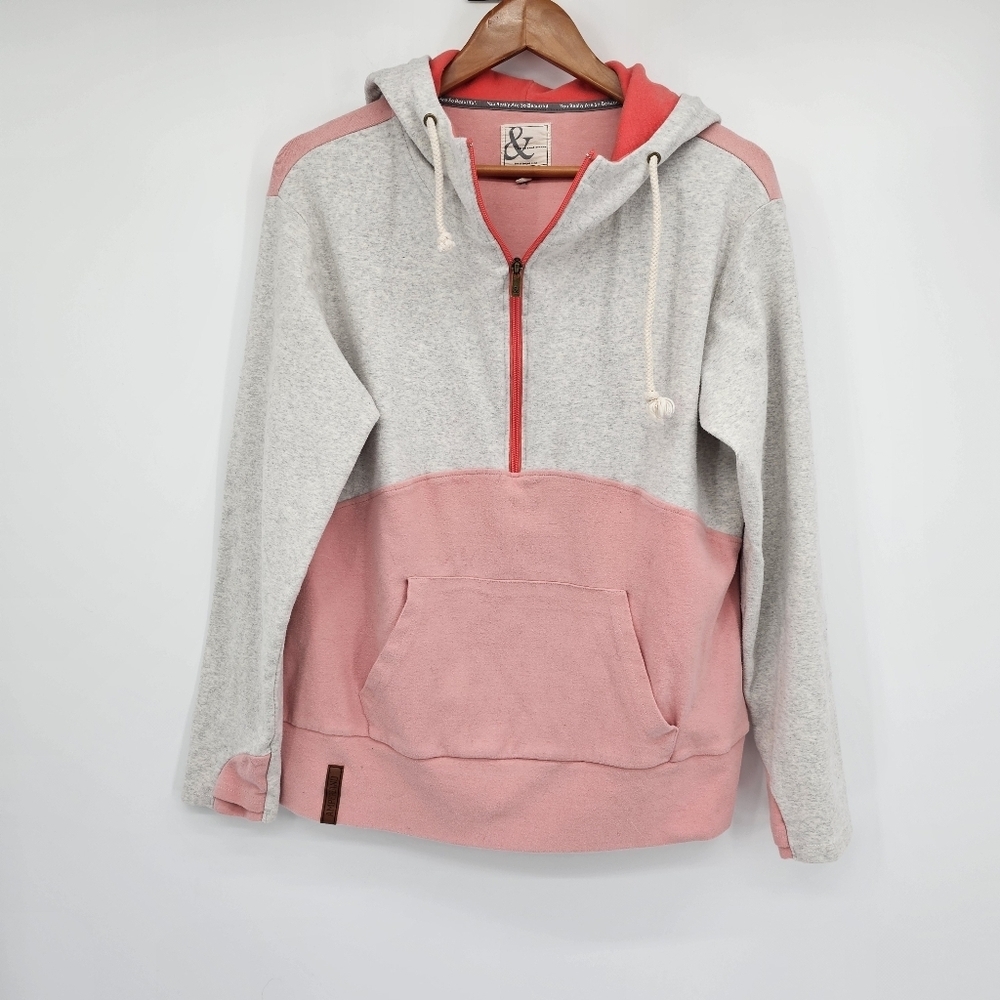 Ampersand Peach & Grey 1/4 Zip Pullover Knit Hoodie Womens Size Xxl